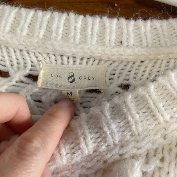 Lou & Grey Cream Alpaca Blend Pom Pom Knit Crop Sweater Size M - Picture 2 of 5